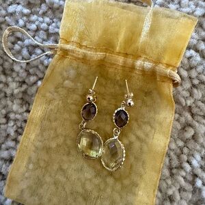 14k Earrings (green amethyst and smoke topaz)